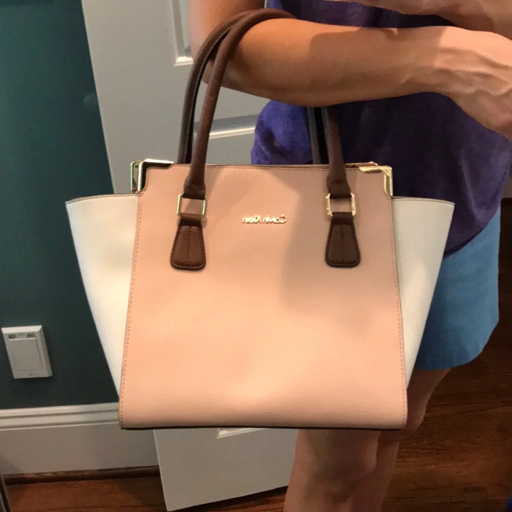 Calvin Klein Pink and White Leather Satchel
